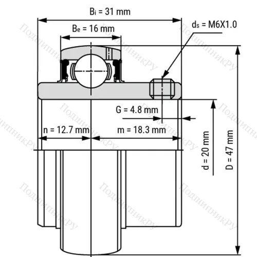 Радиальный шарикоподшипник из нержавеющей стали SS UC 204 - Вал 20мм от производителя  LPZ