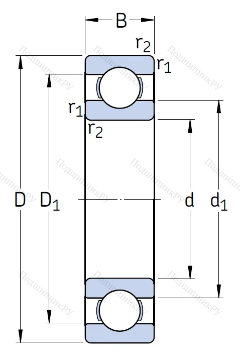 Однорядный шариковый подшипник 6208