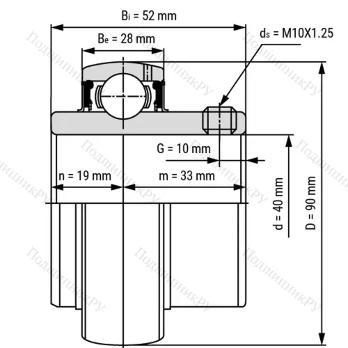 Радиальный шариковый подшипник UC 308 - Вал 40мм от производителя  LPZ
