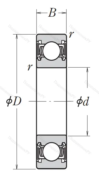 Однорядный шариковый подшипник 6202 DDU NR