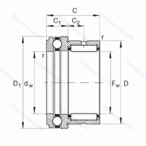 Шарикоподшипник упорный комбинированный с игольчатыми роликами NKX 70